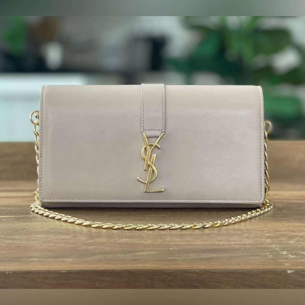 Authentic Yves Saint Laurent nude pink flap Wallet with dust bag